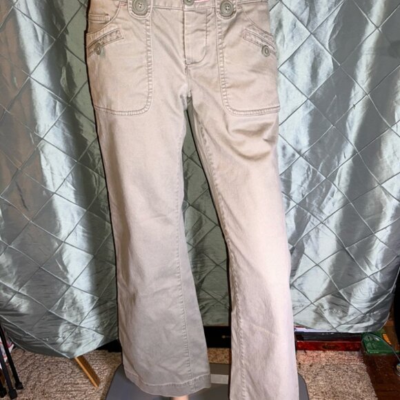 Vtg American Eagle Women 4 Reg Olive Green Stretch Button Pocket Flair Leg Pants - Picture 1 of 8